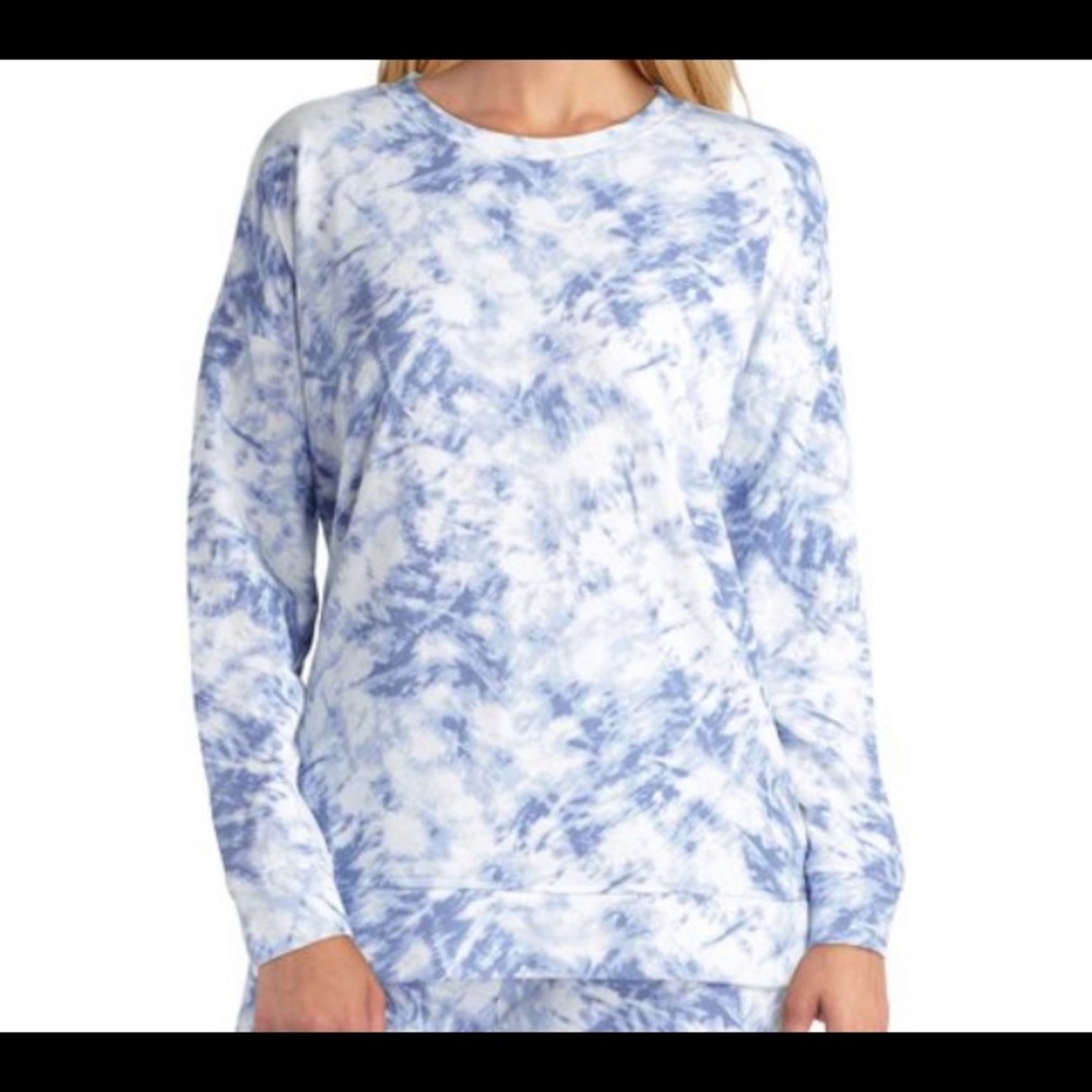 Nordstrom H Halston Studio stretch blue and white tie dye sweatshirt Sz XL
